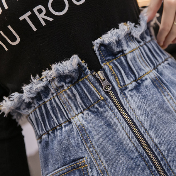 Női farmerszoknya elasztikus derékkal és cipzárral