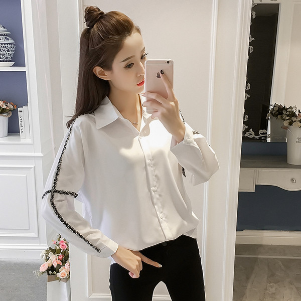 Elegáns, hosszú ujjú női ing fehér és fekete színben