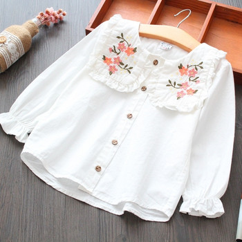 Μοντέρνο παιδικό πουκάμισο για κορίτσια με κεντήματα σε λευκό χρώμα