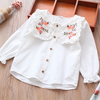 Модерна детска риза за момичета с бродерия в бял цвят