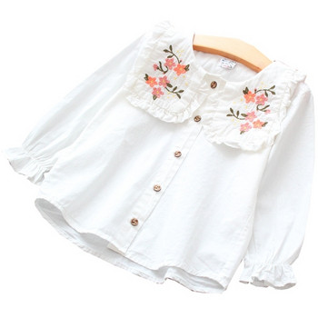 Μοντέρνο παιδικό πουκάμισο για κορίτσια με κεντήματα σε λευκό χρώμα