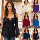 Γυναικεία μπλούζα με ανοιχτούς ώμους καικορδόνια σε διάφορα χρώματα