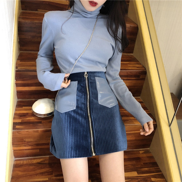 Modern női szoknya fekete és kék cipzárral