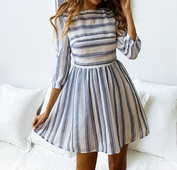 Csíkos női ruha szabású modell 3/4-es ujjal több színben