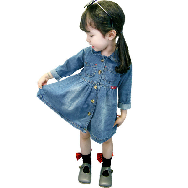 Modern gyerek farmer ruha hosszú ujjú szabású modellel