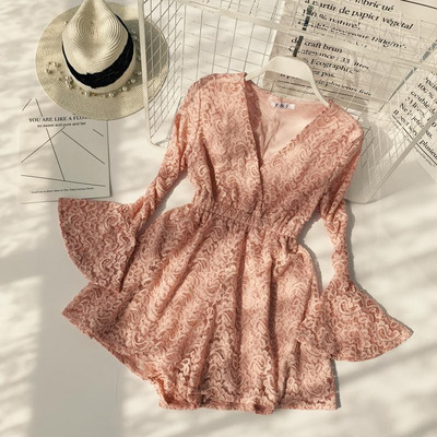 Elegáns női csipke kombiné lótusz ujjú több színben