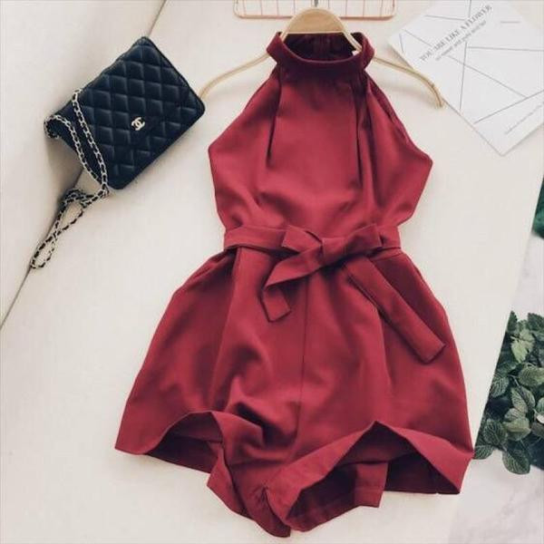 Stílusos női overál O-nyakkal több színben