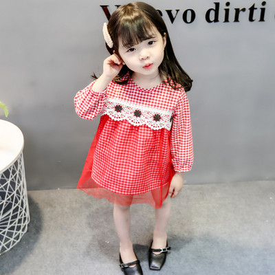 Детска модерна рокля с дълъг ръкав в черен и червен цвят