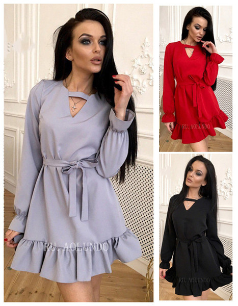 Stílusos női ruha V-nyakkal, három színben