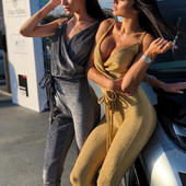 Fényes női overall vékony arany és ezüst pántokkal