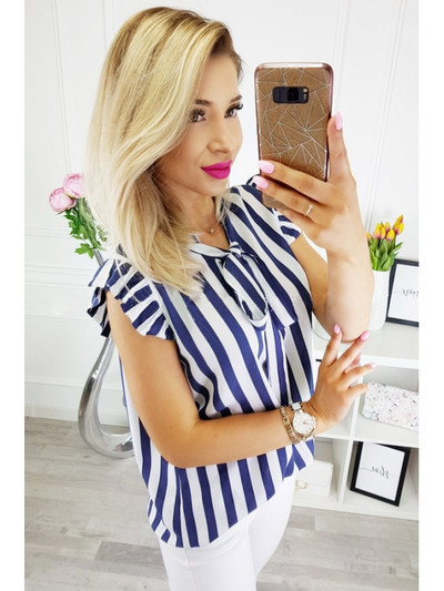 Modern női csíkos blúz rövid ujjal, két színben
