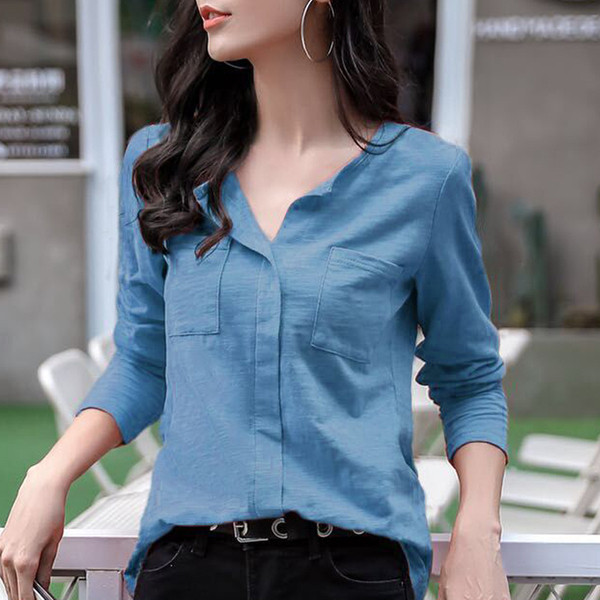 Aktuális női ing zsebekkel, különböző színekben, sima modell