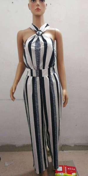 Csíkos női kombiné csupasz háttal - széles modell