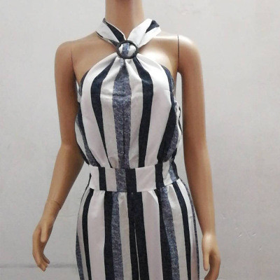 Csíkos női kombiné csupasz háttal - széles modell