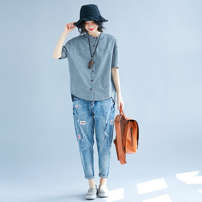 Alkalmi női csíkos ing aszimmetrikus mintával