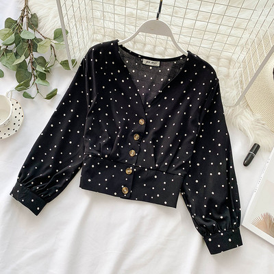 Új modern női blúz gombokkal, több színben pöttyökkel