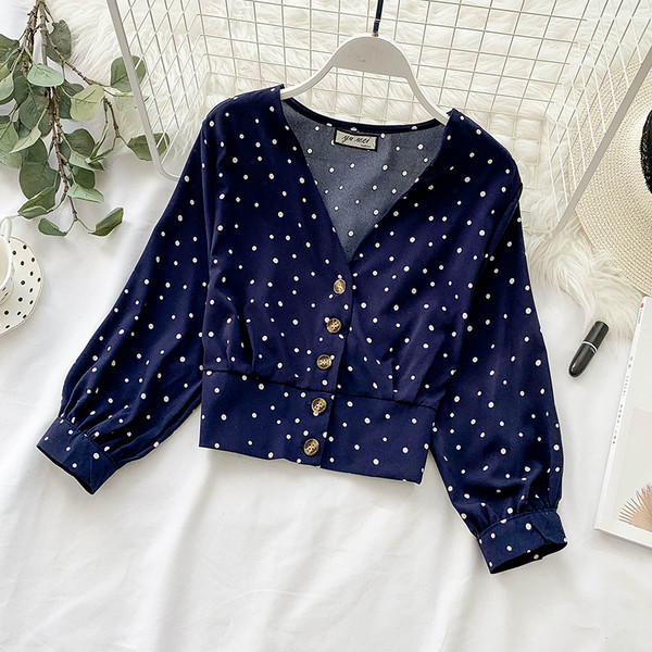 Új modern női blúz gombokkal, több színben pöttyökkel