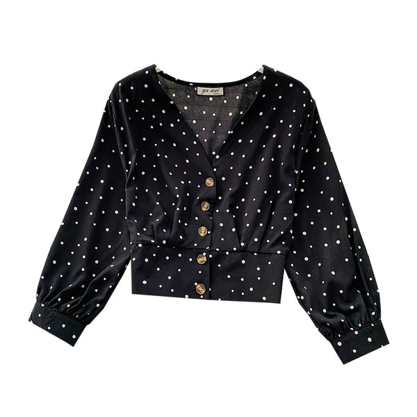 Új modern női blúz gombokkal, több színben pöttyökkel