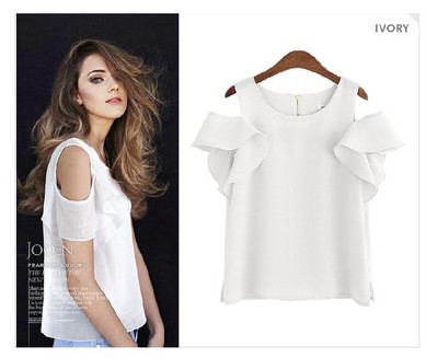 Alkalmi női blúz rövid ujjal, hátul cipzárral