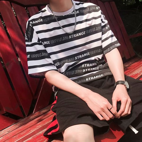 Férfi modern csíkos póló két színben felirattal