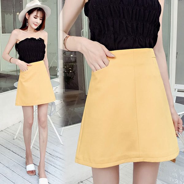 Modern női szoknya magas derékkal, fekete, sárga és fehér színekben