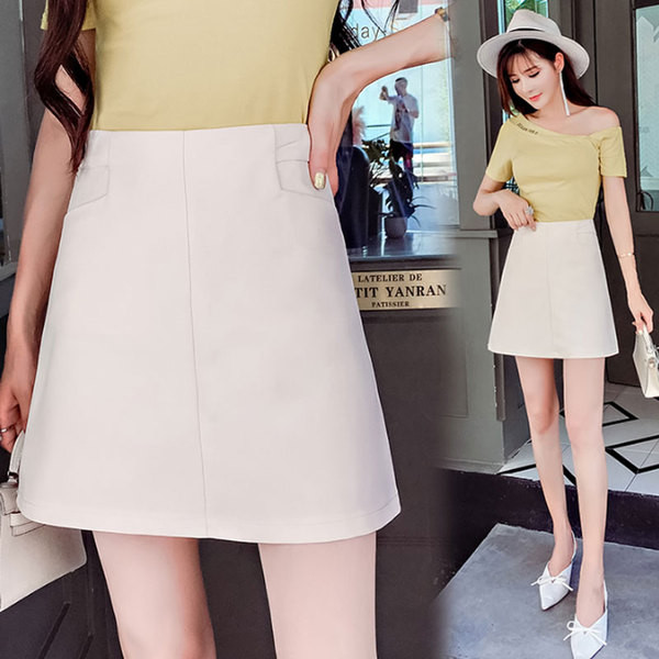 Modern női szoknya magas derékkal, fekete, sárga és fehér színekben