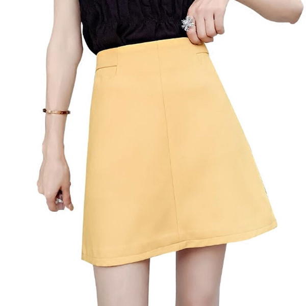 Modern női szoknya magas derékkal, fekete, sárga és fehér színekben