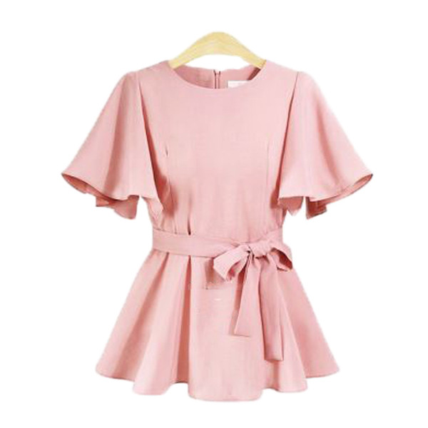 Modern női blúz rövid ujjal és övvel, négy színben