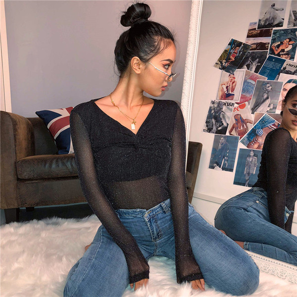 Modern női átlátszó blúz fekete színben