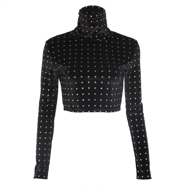 Lezser női rövid pöttyös blúz magas gallérral