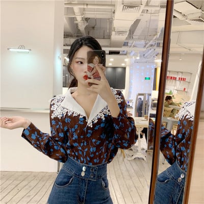 Елегантна дамска риза с V-образно деколте и яка в три цвята