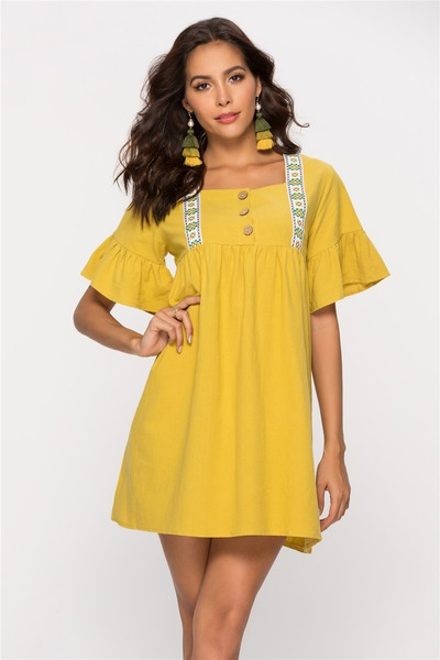 Alkalmi női ruha rövid ujjú sárga színben