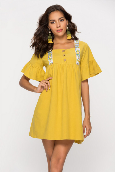 Alkalmi női ruha rövid ujjú sárga színben