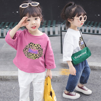 Ежедневна детска блуза за момичета от два цвята с леопардов десен