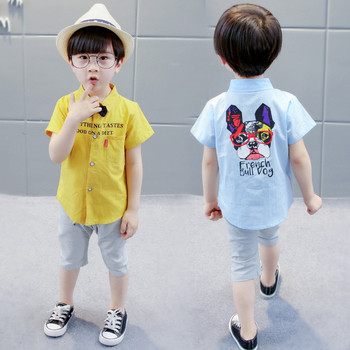 Модерна детска риза с надпис и апликация в два цвята
