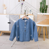 Modern gyerek farmer ing fiúknak hosszú ujjal és gombokkal