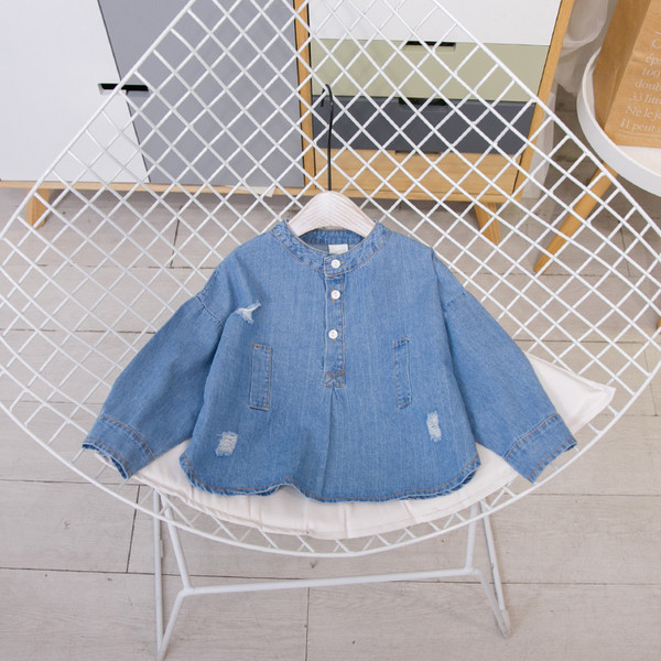 Modern gyerek farmer ing fiúknak hosszú ujjal és gombokkal