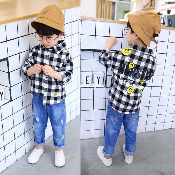 Alkalmi gyerek kockás ing rátéttel, két színben