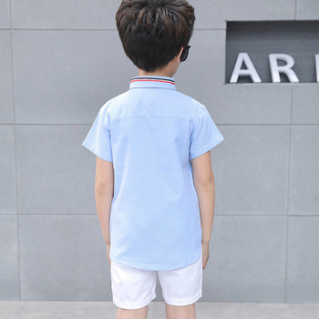 Модерна детска риза с къс ръкав и декоративен джоб