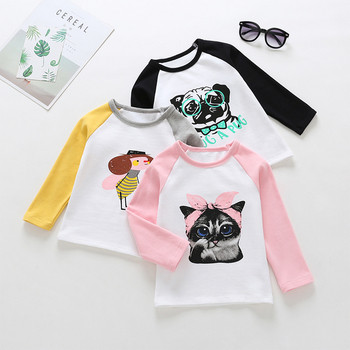Модерна детска блуза за момичета в три цвята с щампа и О-образно деколте