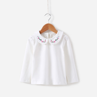 Friss gyerekblúz lányoknak fehér színben, hímzéssel és hosszú ujjal