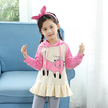 Παιδική μπλούζα για κορίτσια σε μπλε και ροζ χρώμα με τύπωμα και κουκούλα