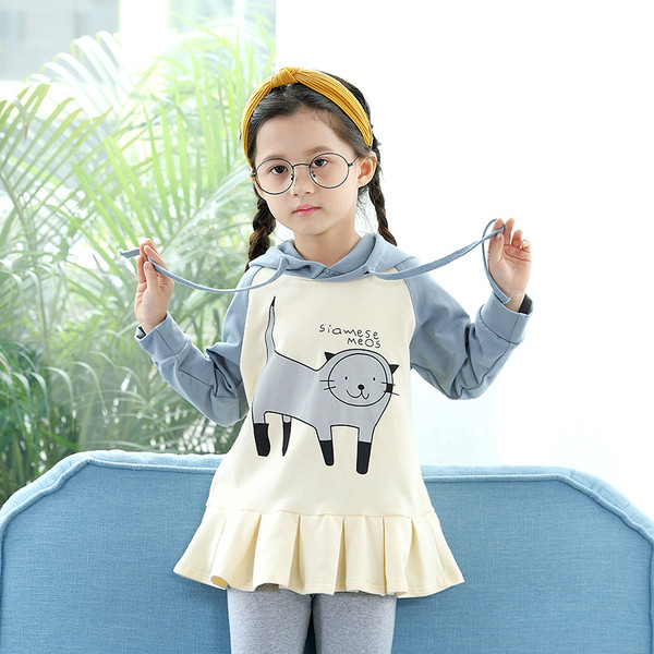 Gyerek blúz lányoknak kék és rózsaszín színben feszítéssel és kapucnival