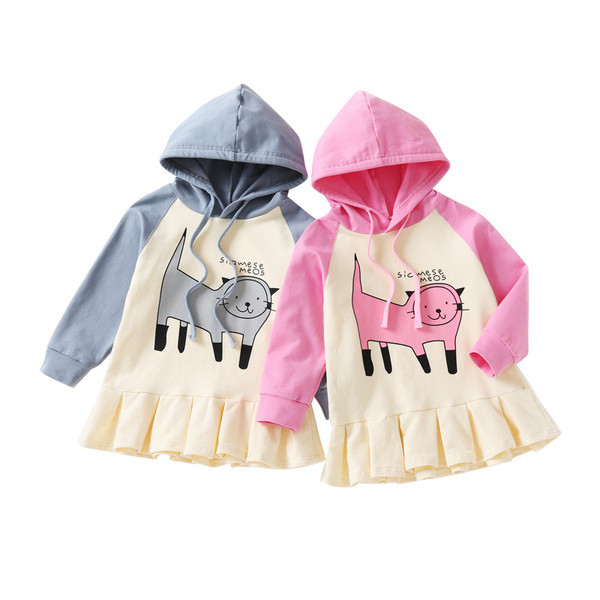 Gyerek blúz lányoknak kék és rózsaszín színben feszítéssel és kapucnival