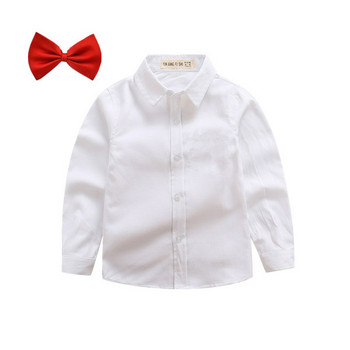 Модерна детска риза в бял цвят с папионка