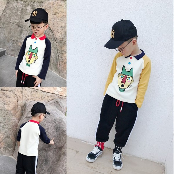 Gyerek blúz fiúknak gallérral és rátéttel, két színben