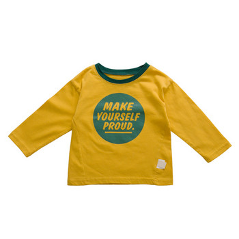 Детска блуза за момчета с О-образна яка и надписи в два цвята 