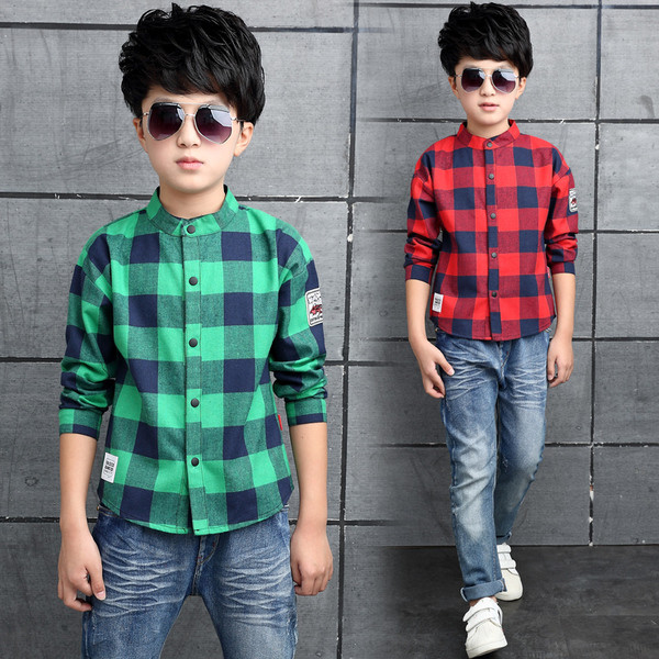 Modern gyerek kockás ing emblémával, két színben
