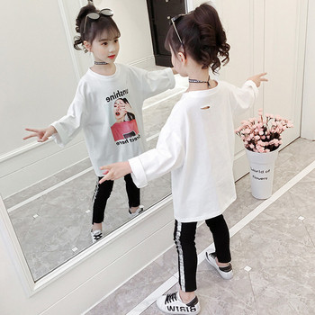 Детска блуза за момичета в бял цвят с щампа,широк модел