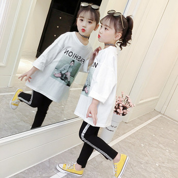 Детска блуза за момичета в бял цвят с щампа,широк модел